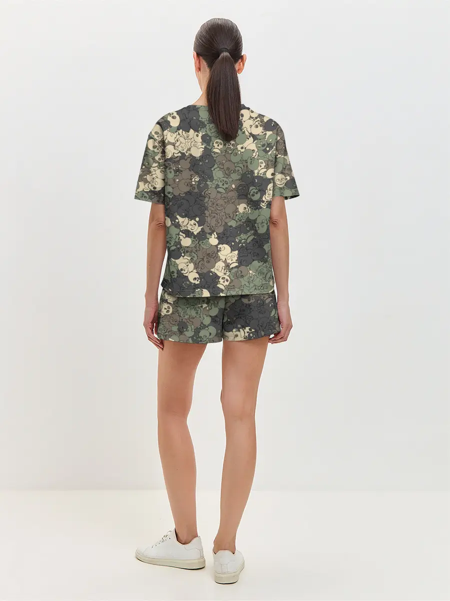 Женская пижама с шортами / Камуфляжный рисунок из черепов