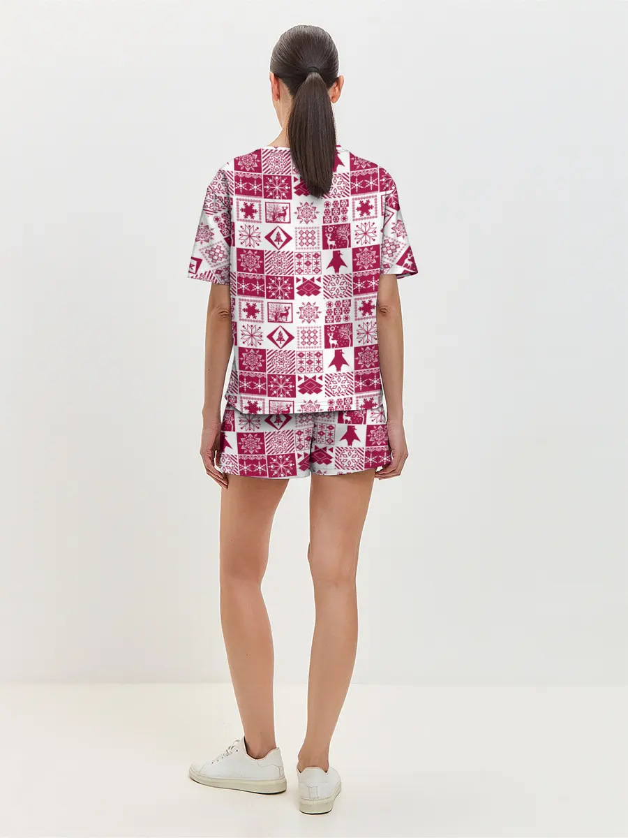 Женская пижама с шортами / Новогодний рождественский узор