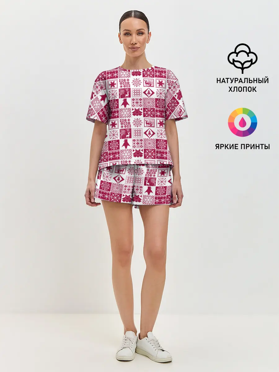 Женская пижама с шортами / Новогодний рождественский узор