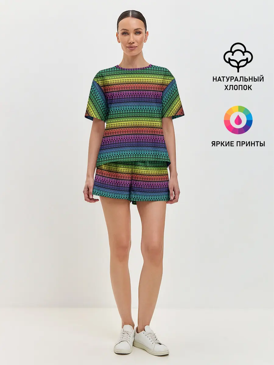 Женская пижама с шортами / Этнический радужный орнамент