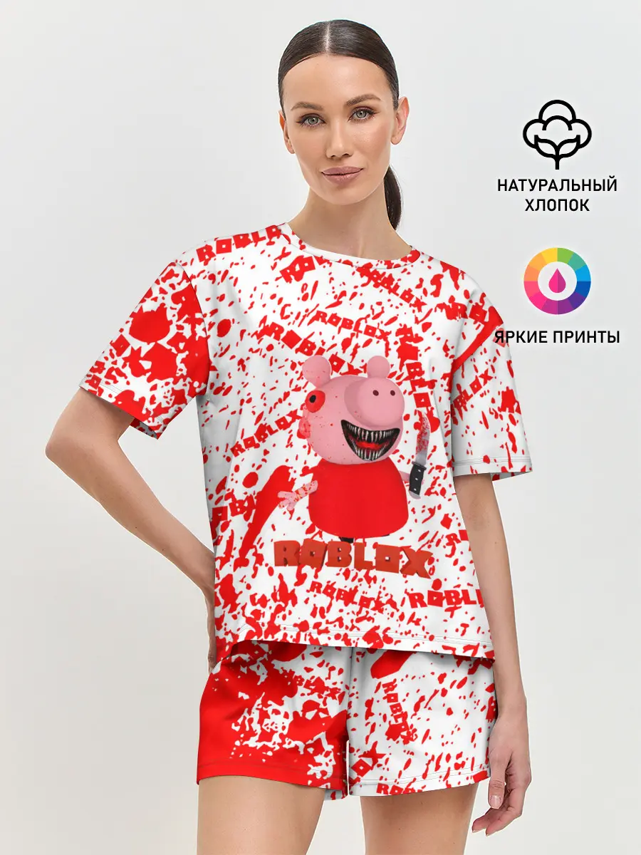 Женская пижама с шортами / Roblox piggy/Свинка Пигги.