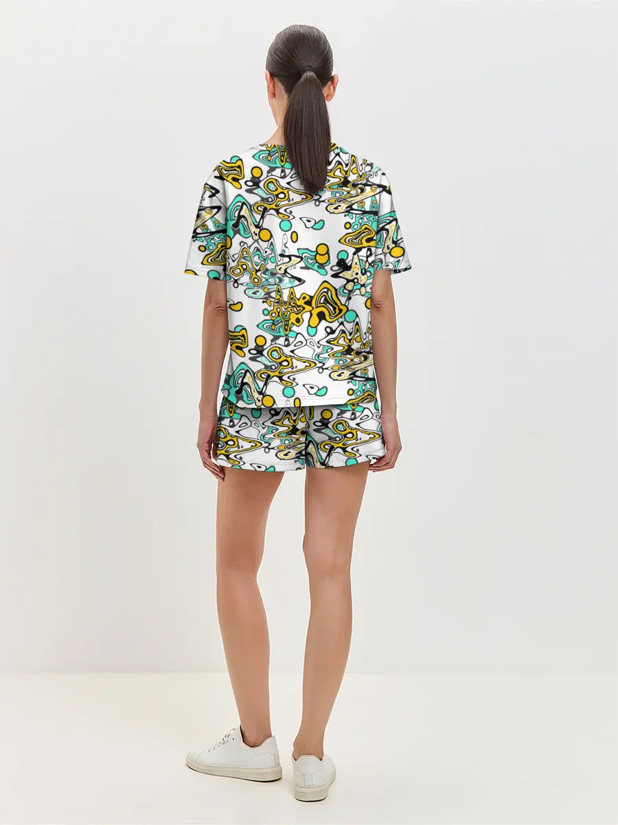 Женская пижама с шортами / Бирюзово-желтый узор