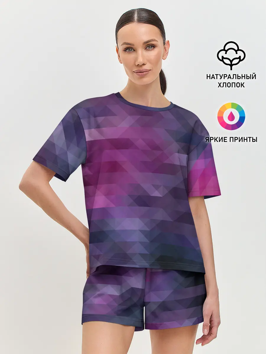 Женская пижама с шортами / Фиолетово-бордовый узор