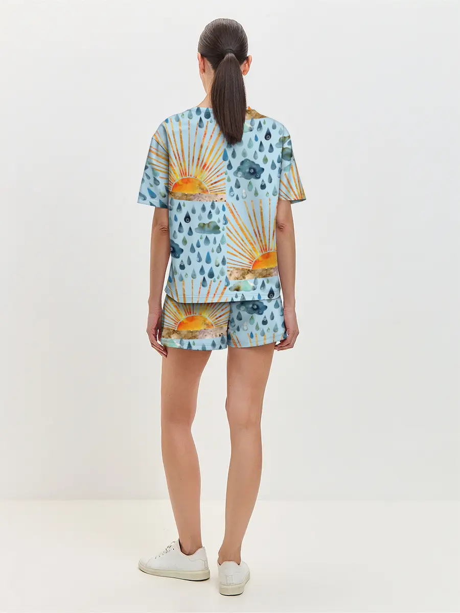 Женская пижама с шортами / Осенний паттерн: Дождь и солнце