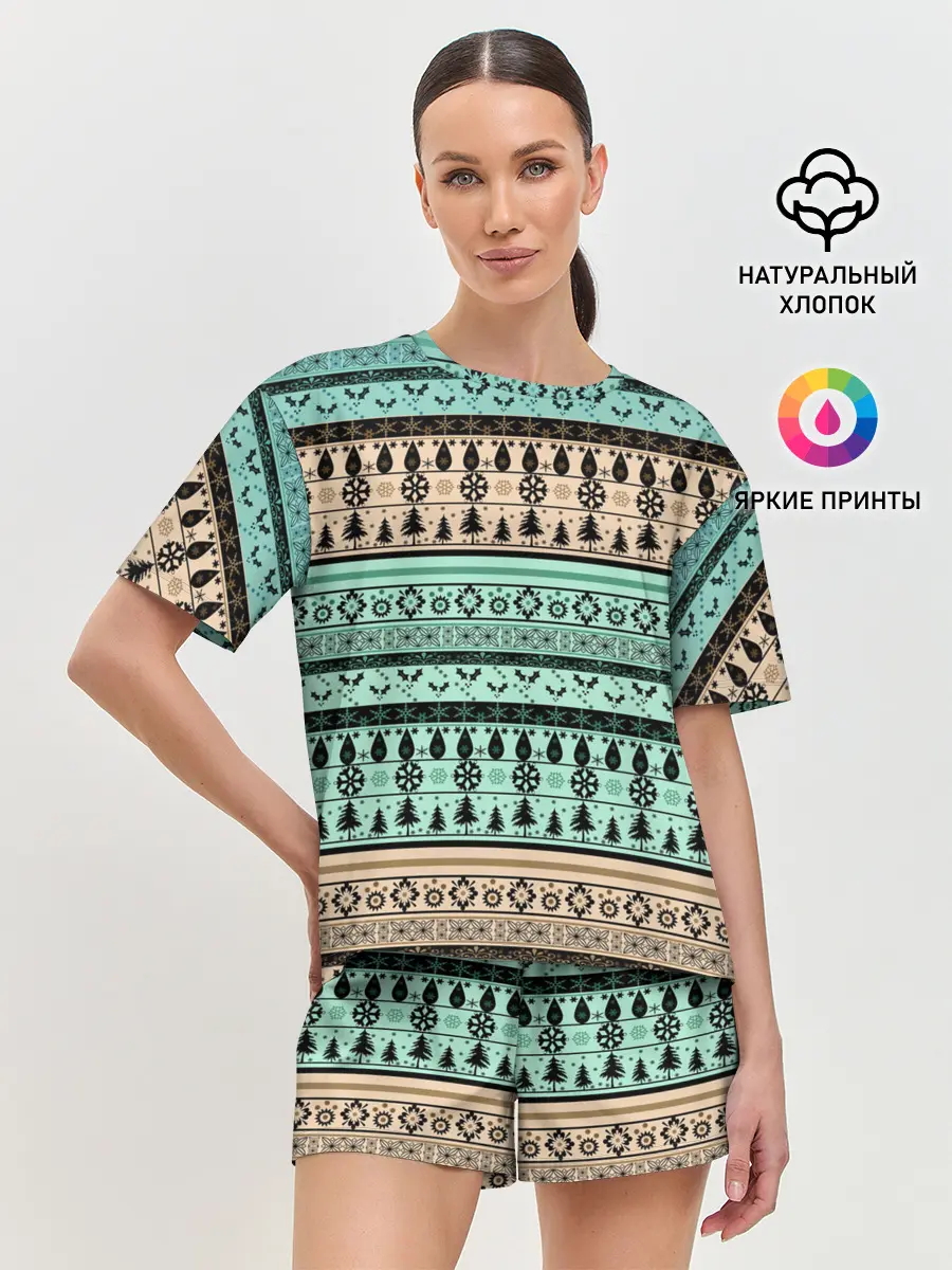 Женская пижама с шортами / Новогодний зимний орнамент