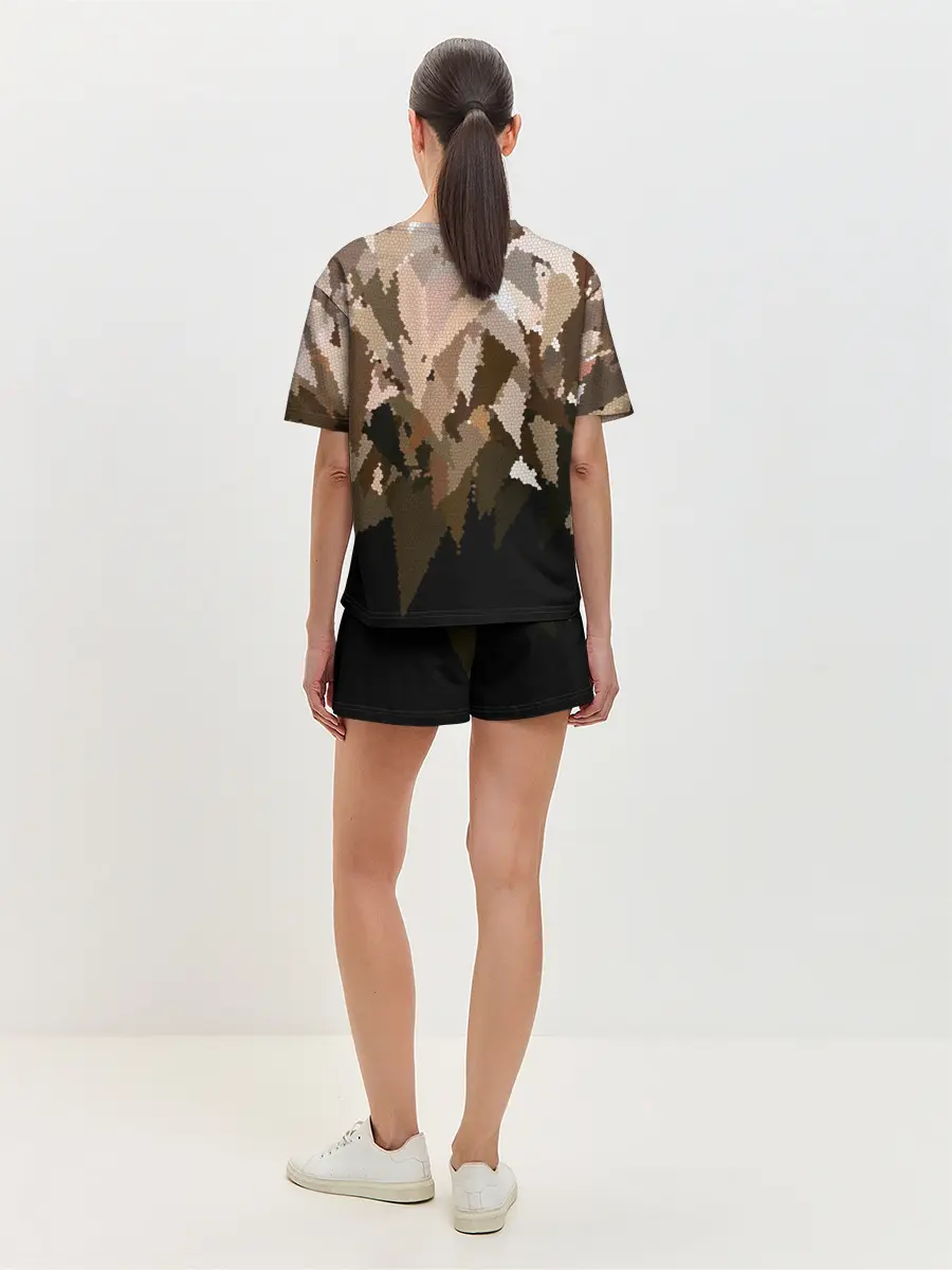 Женская пижама с шортами / Бежево-коричневая мозаика