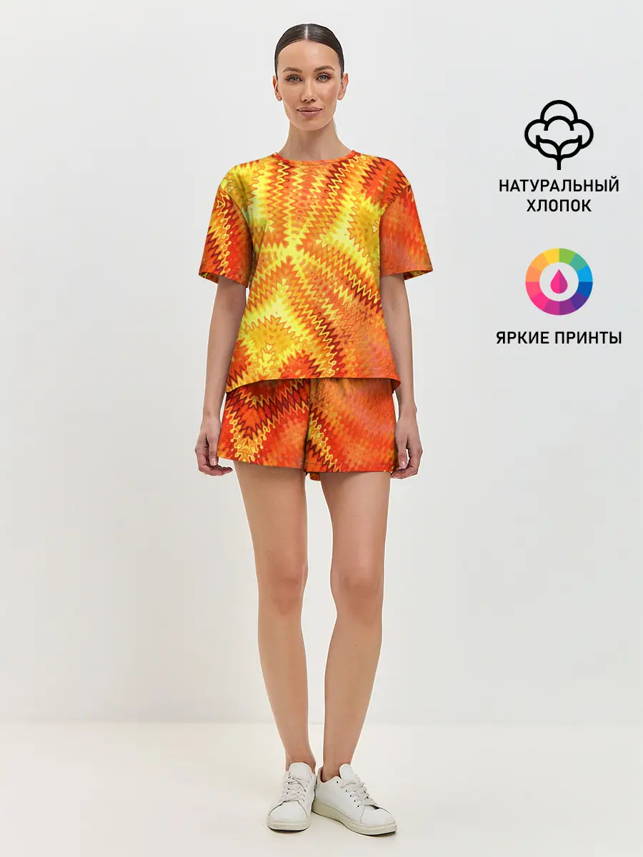 Женская пижама с шортами / Желто-оранжевая абстракция