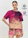 Женская пижама с шортами / Бежево-малиновый абстрактный