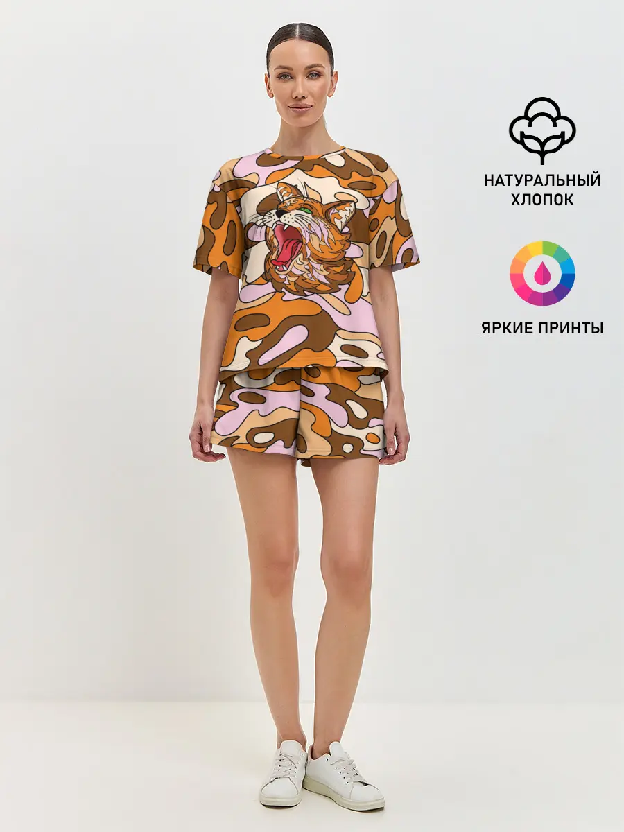 Женская пижама с шортами / Грозный кот