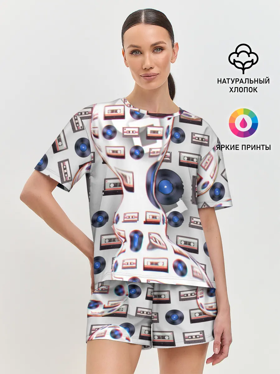 Женская пижама с шортами / дискотека 80