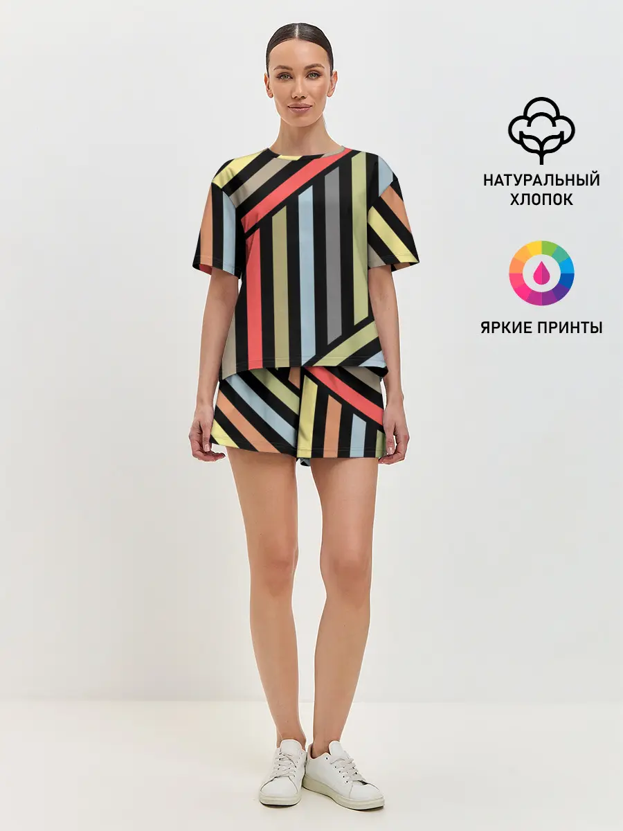 Женская пижама с шортами / Абстрактный полосатый узор