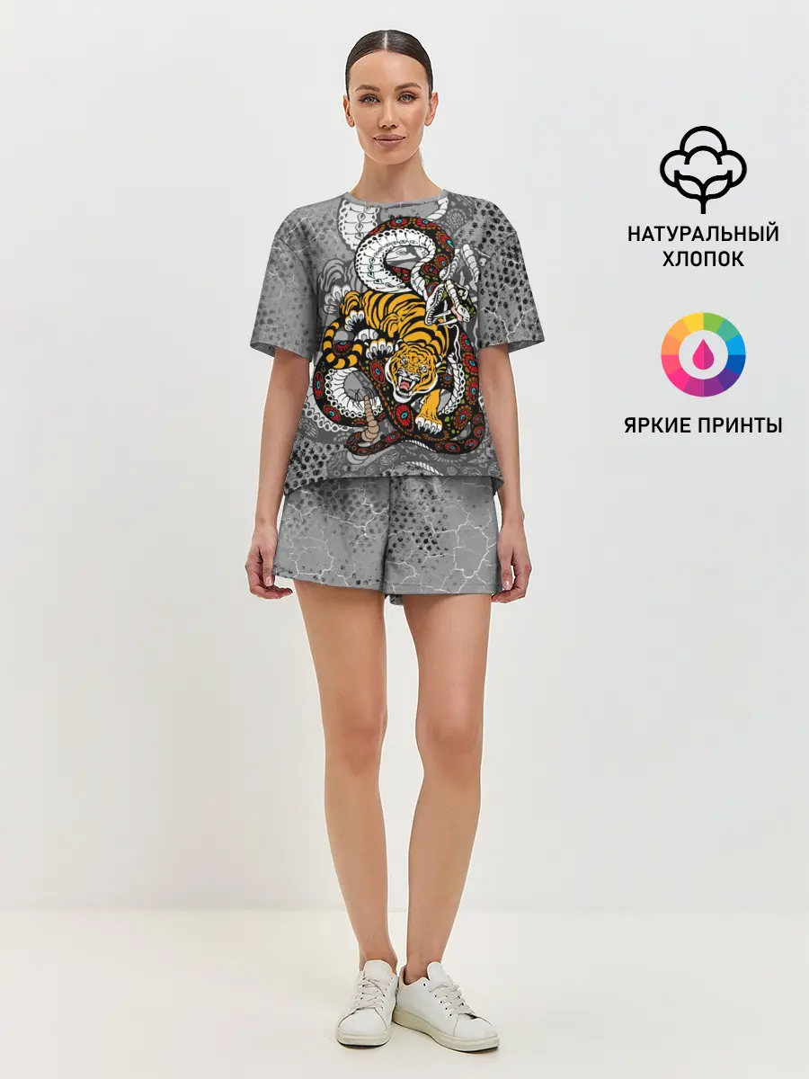 Женская пижама с шортами / Змея и Тигр|Tiger Snake Fight