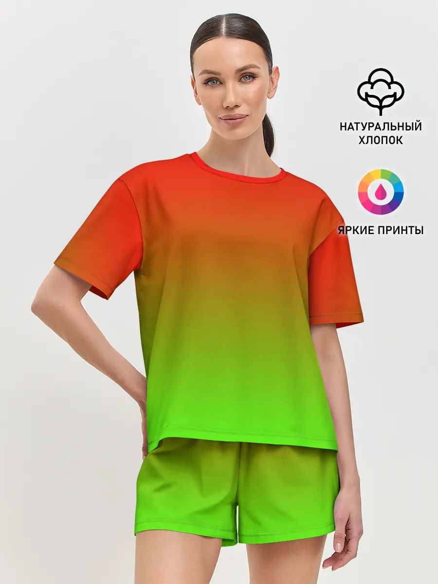 Женская пижама с шортами / Градиент Яблоко