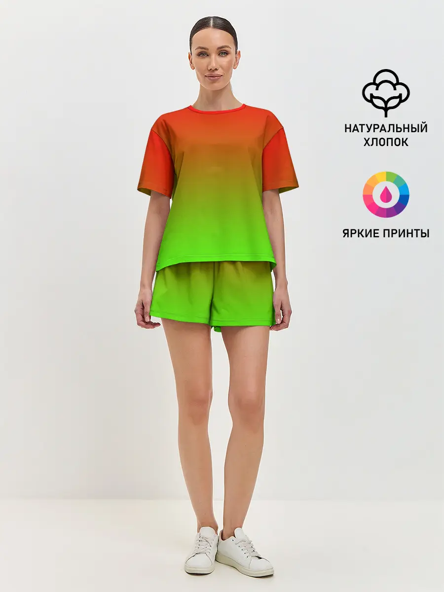 Женская пижама с шортами / Градиент Яблоко
