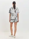 Женская пижама с шортами / Черно-белый узор Тропики