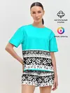 Женская пижама с шортами / Цветочный бирюзовый узор