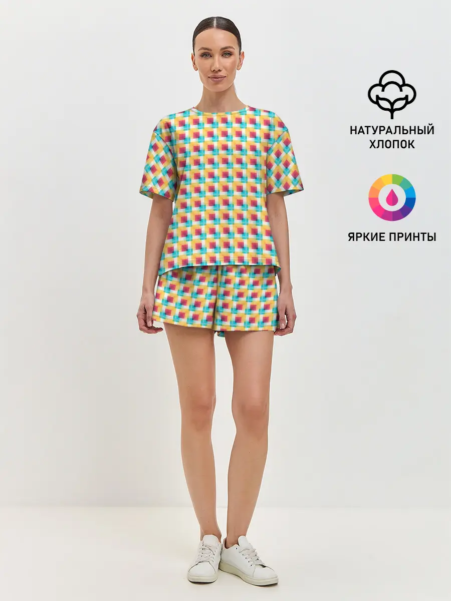 Женская пижама с шортами / Красочные кубы