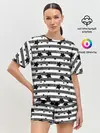 Женская пижама с шортами / Черно-белый полосатый узор