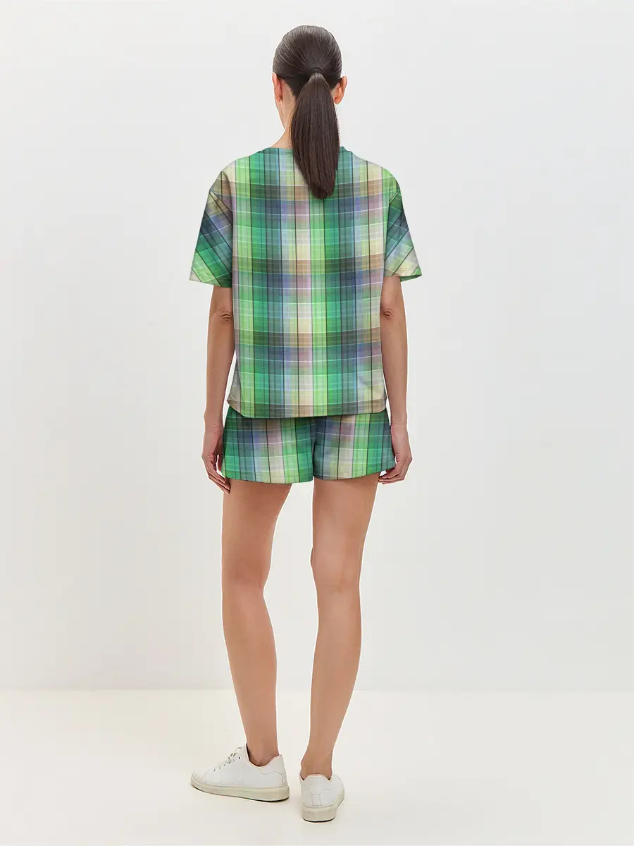 Женская пижама с шортами / Зеленый клетчатый узор