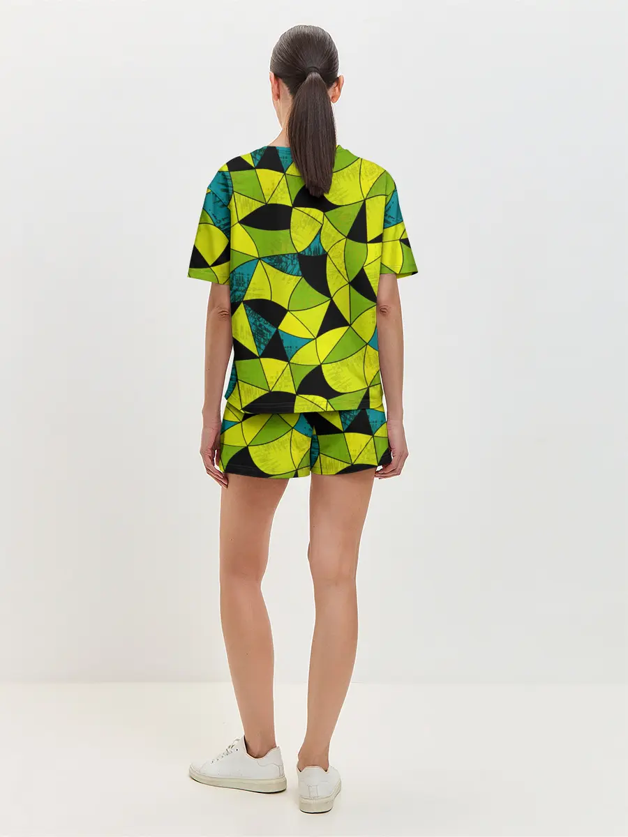 Женская пижама с шортами / Гранжевый яркий зеленый