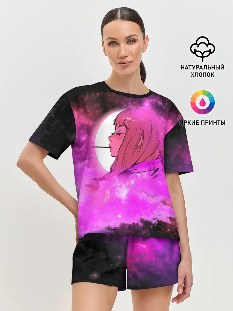 Женская пижама с шортами / Аниме Девушка | Розовый Космос