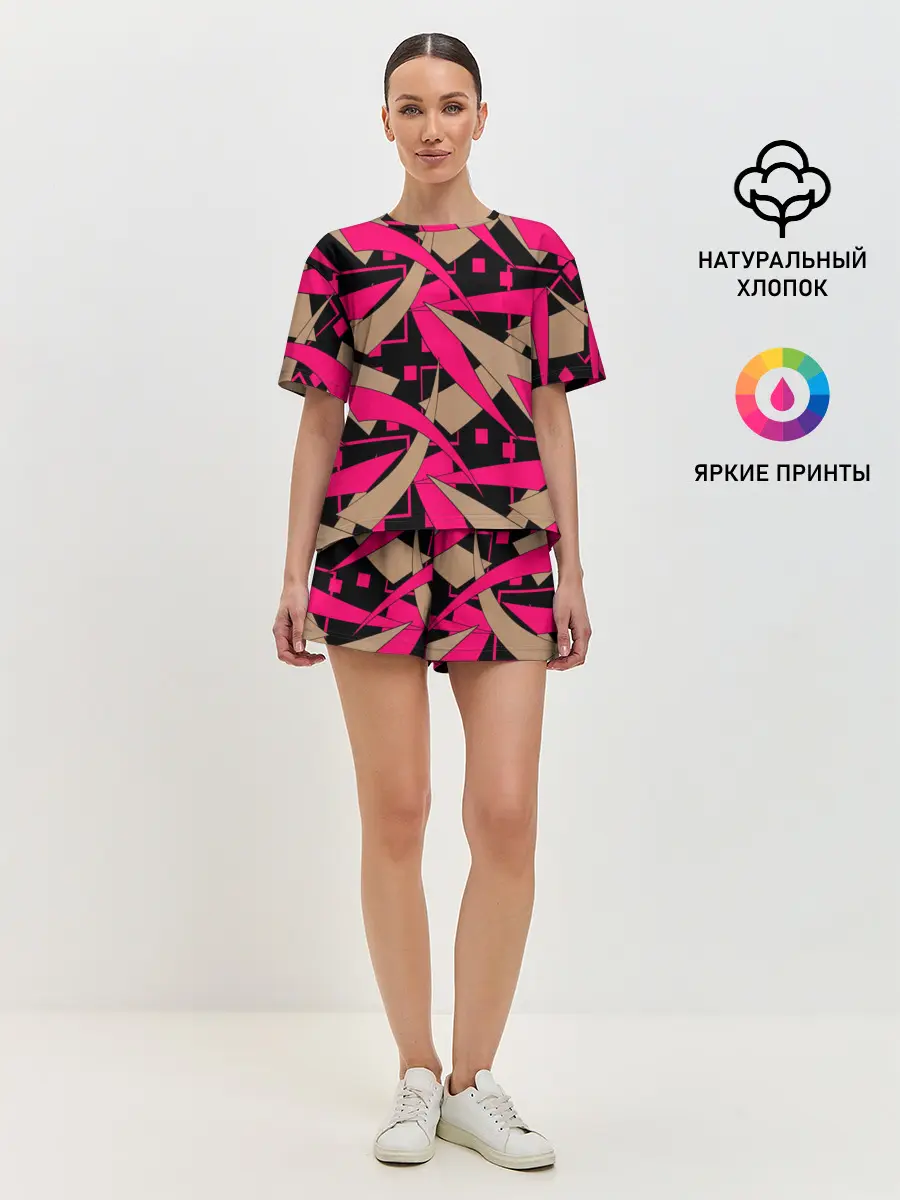 Женская пижама с шортами / Яркий абстрактный узор