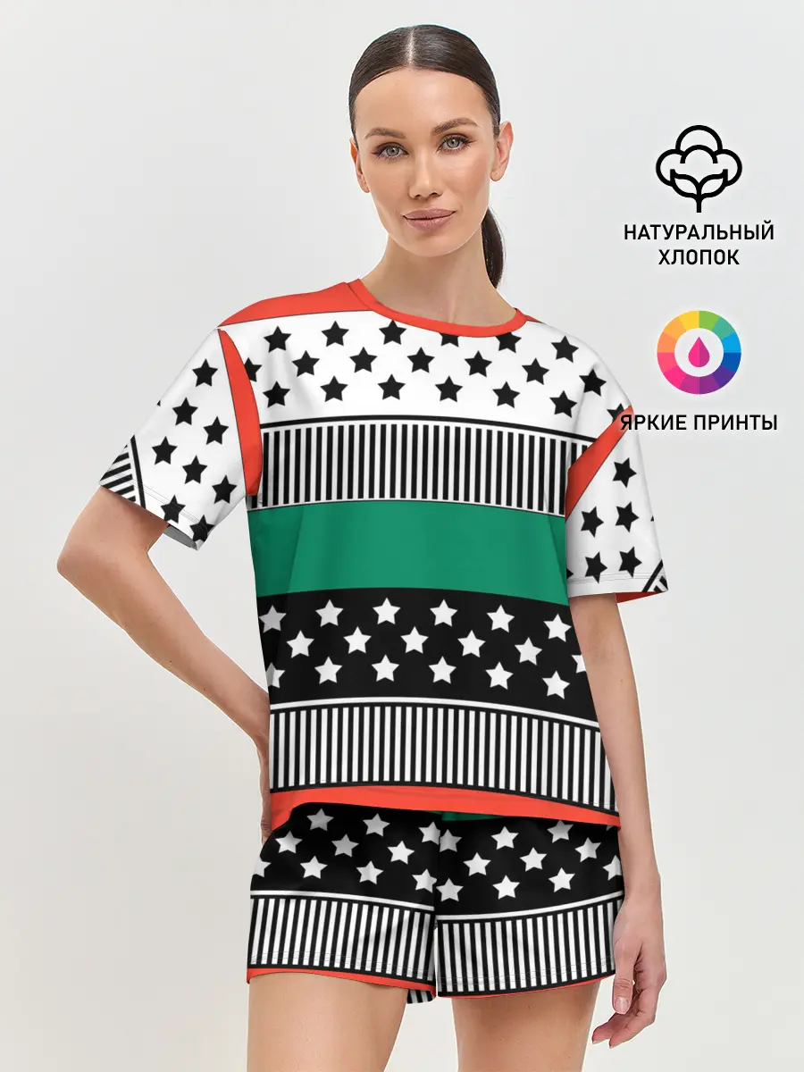 Женская пижама с шортами / Полосатый звездный узор