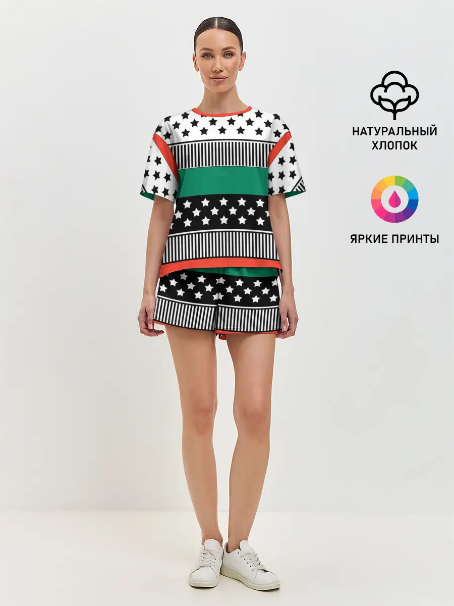 Женская пижама с шортами / Полосатый звездный узор