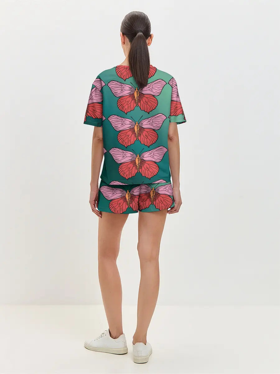 Женская пижама с шортами / Зеленый принт с бабочками :)