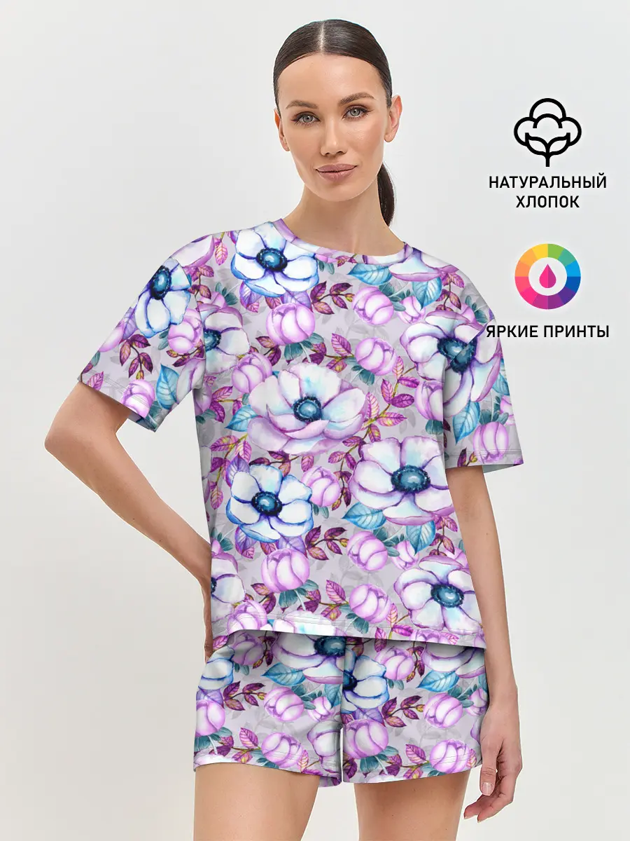 Женская пижама с шортами / Анемоны - цветочный ковер