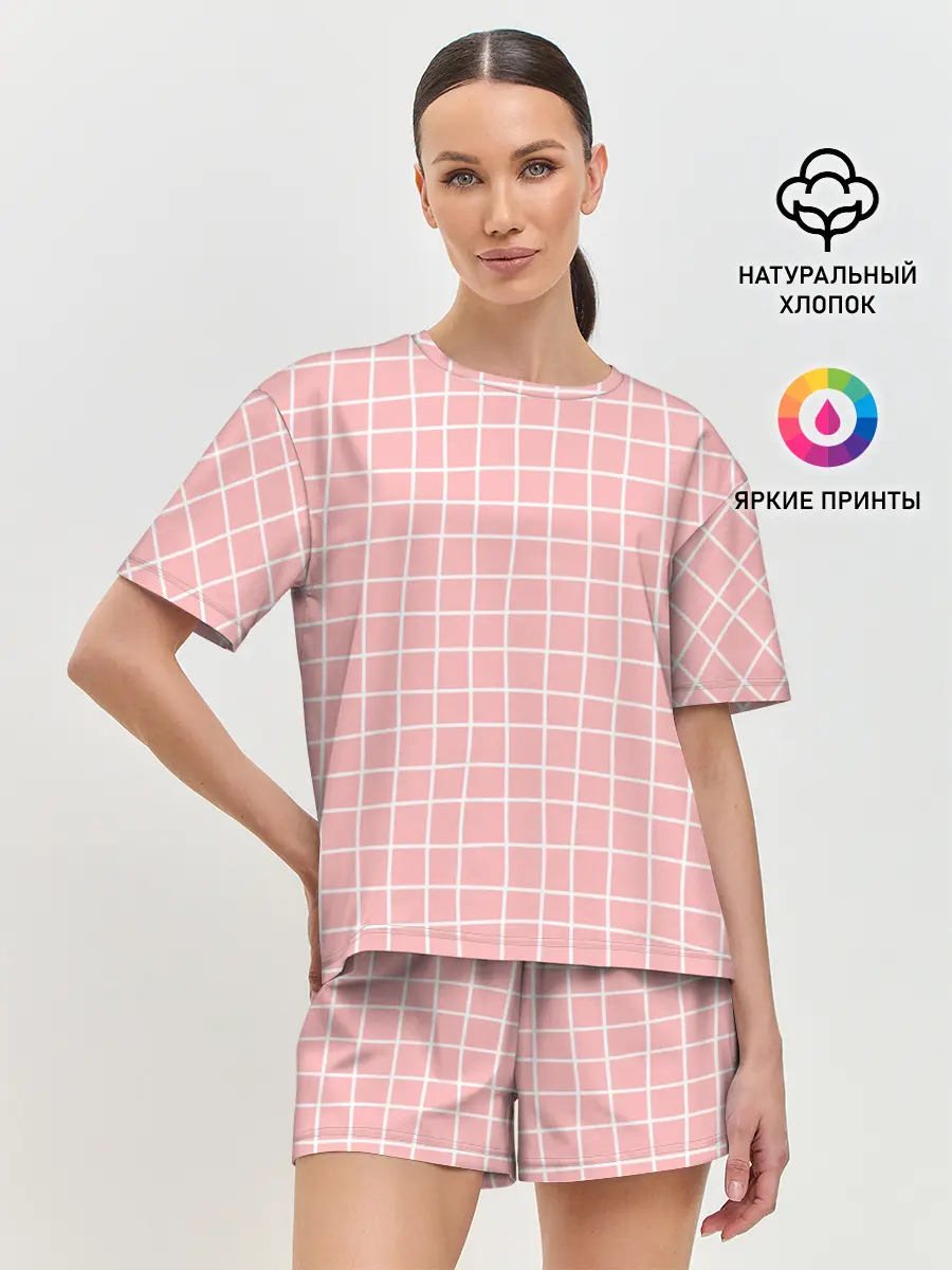 Женская пижама с шортами / Клетка волнистая