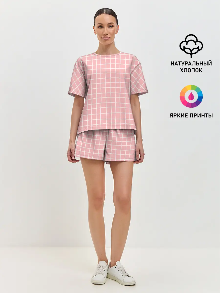 Женская пижама с шортами / Клетка волнистая