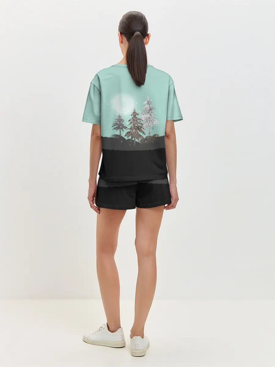 Женская пижама с шортами / Лес. Мозаичный узор