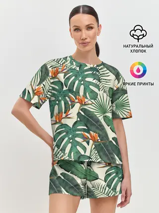 Женская пижама с шортами / Тропический паттерн
