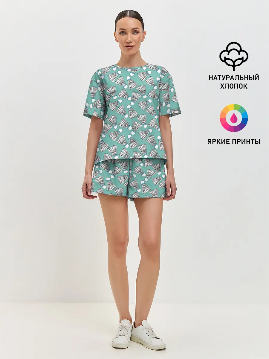 Женская пижама с шортами / Воланы на ментоловом