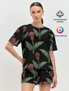 Женская пижама с шортами / Красные каллы на черном