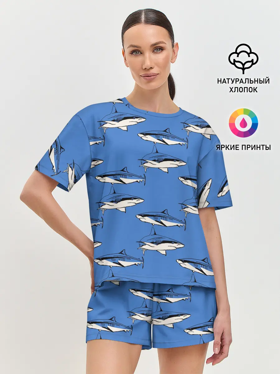 Женская пижама с шортами / Акулы Паттерн
