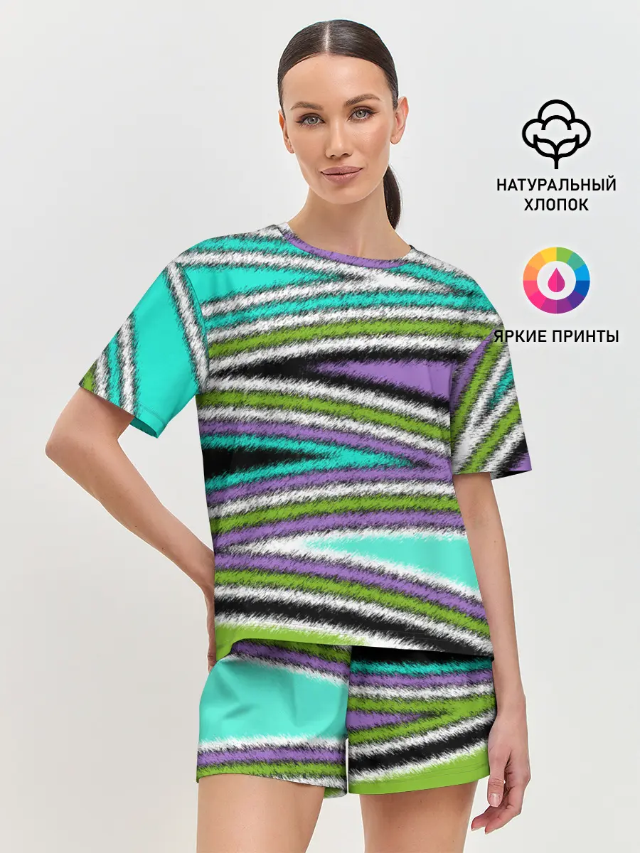 Женская пижама с шортами / Абстрактный асимметричный