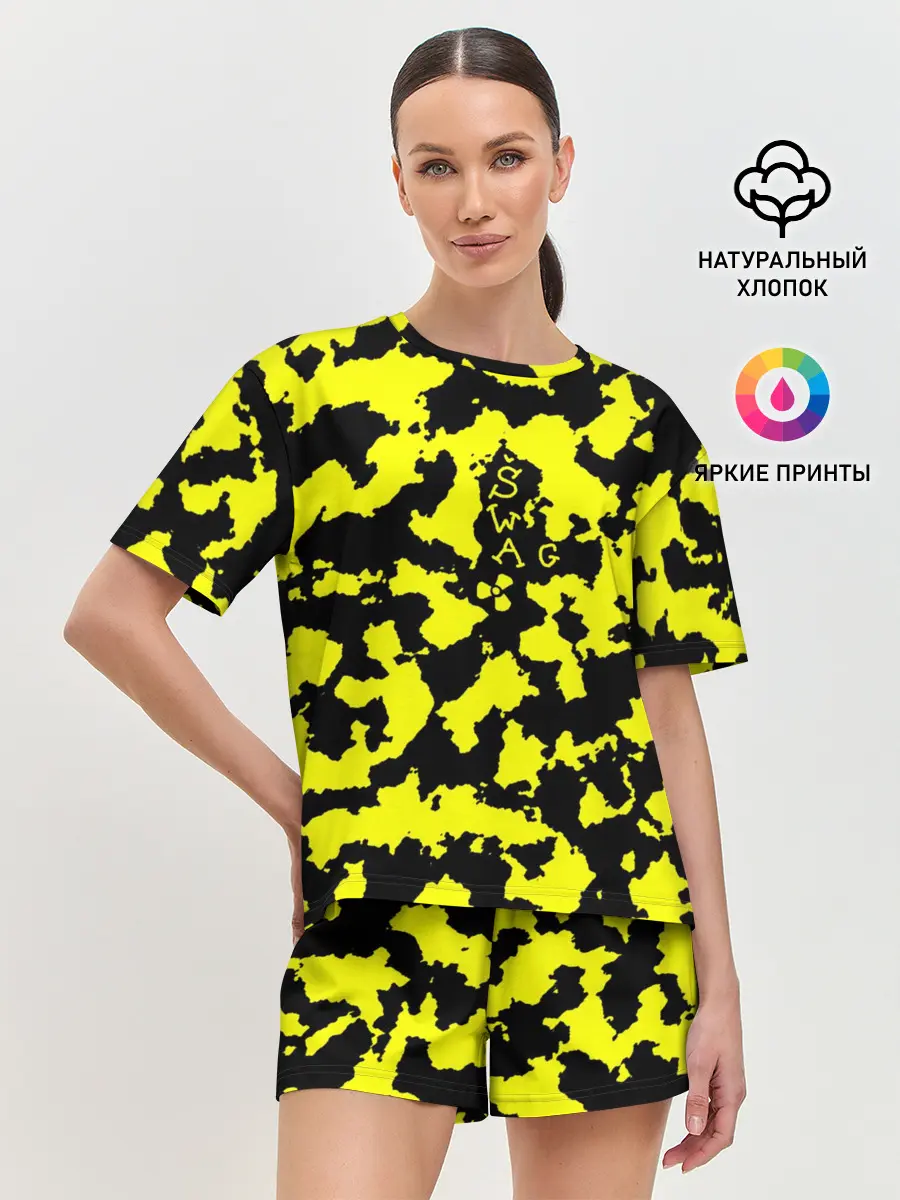 Женская пижама с шортами / Черно-желтый камуфляж
