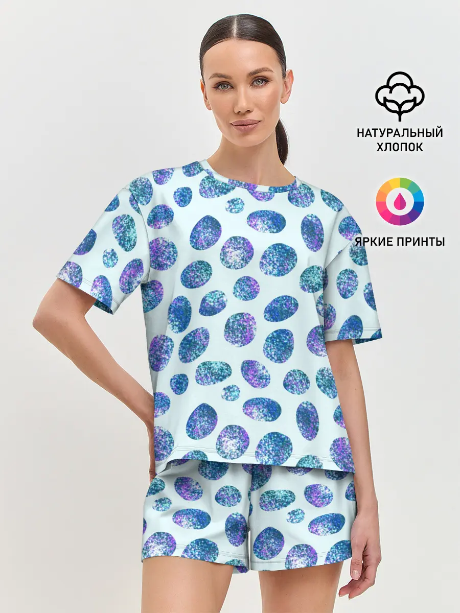 Женская пижама с шортами / Драгоценные синие камни