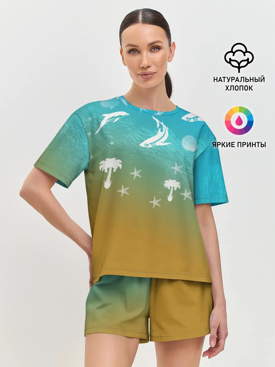 Женская пижама с шортами / Морское ассорти