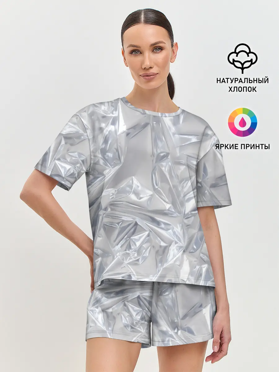 Женская пижама с шортами / Голографичная фольга