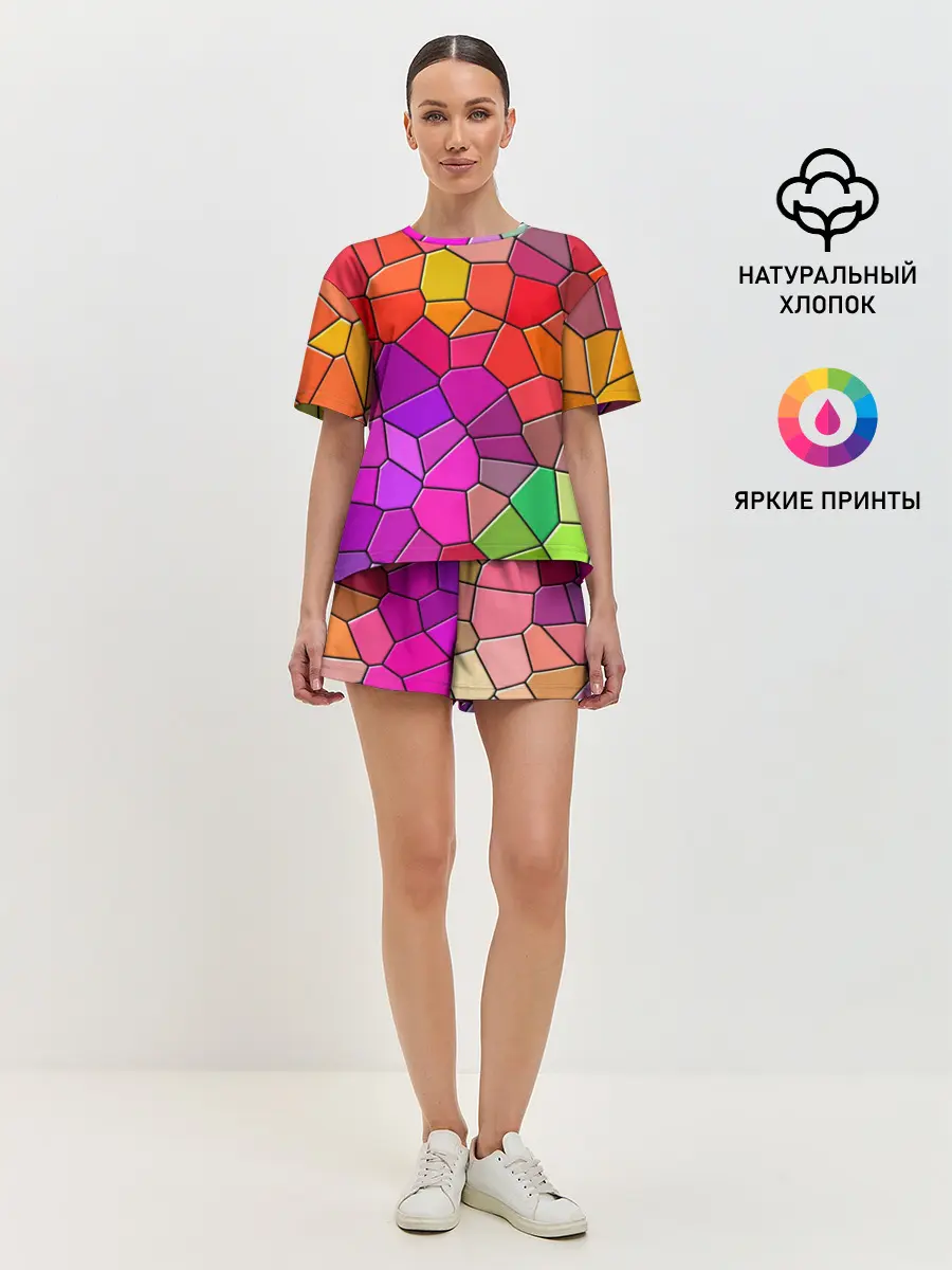 Женская пижама с шортами / Мозаика цветная