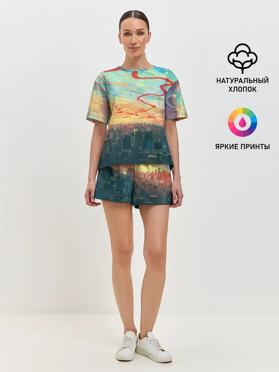 Женская пижама с шортами / Токио красками