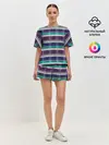 Женская пижама с шортами / Бирюзово-сиреневый полосатый