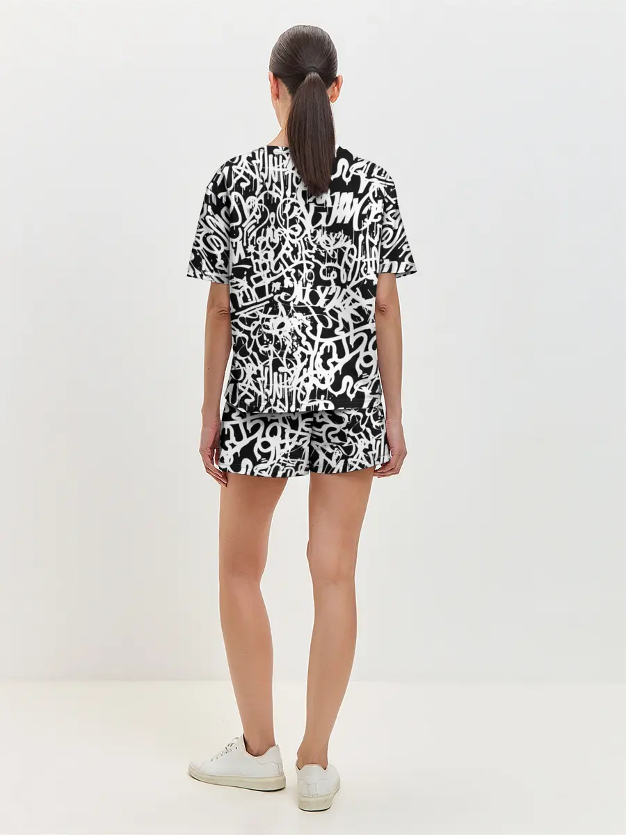 Женская пижама с шортами / Graffiti white on black