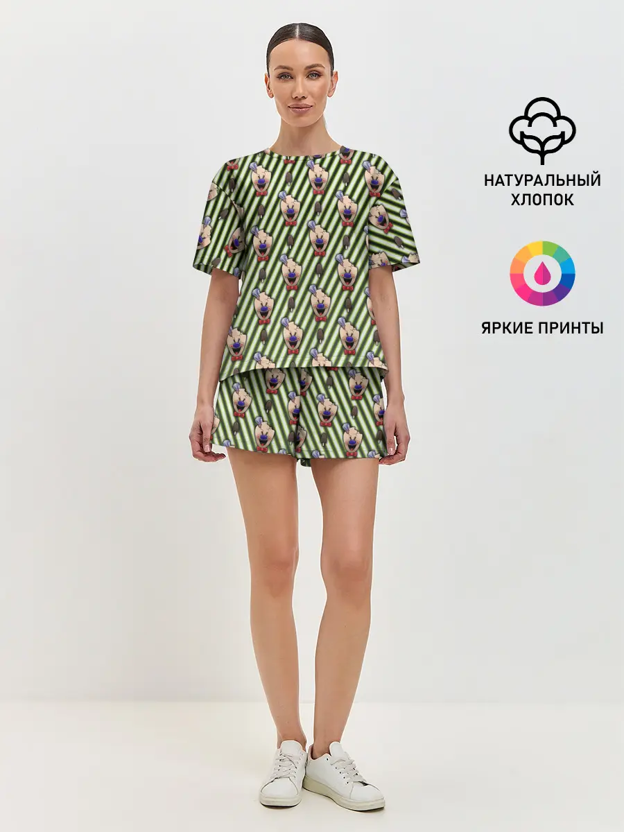 Женская пижама с шортами / ICE SCREAM зеленый паттерн