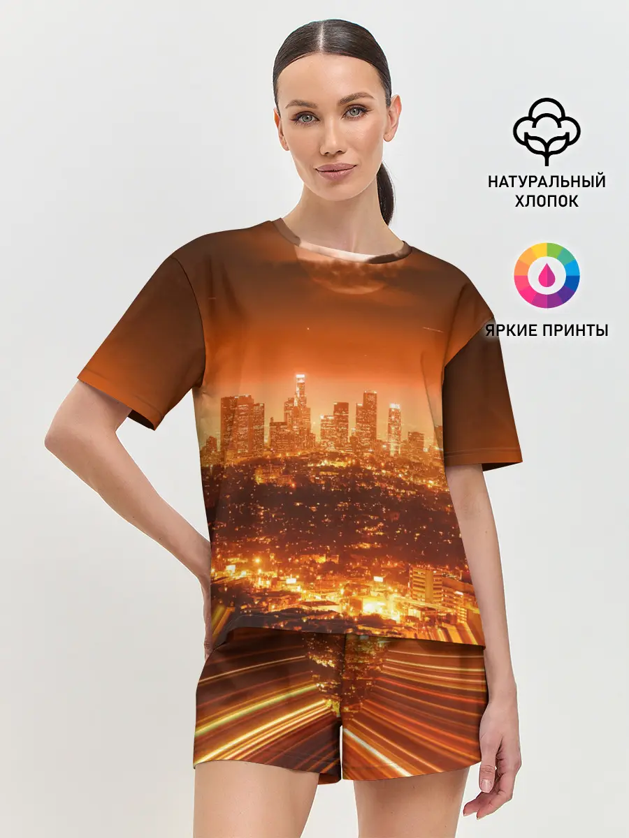 Женская пижама с шортами / Закат в Нью Йорке