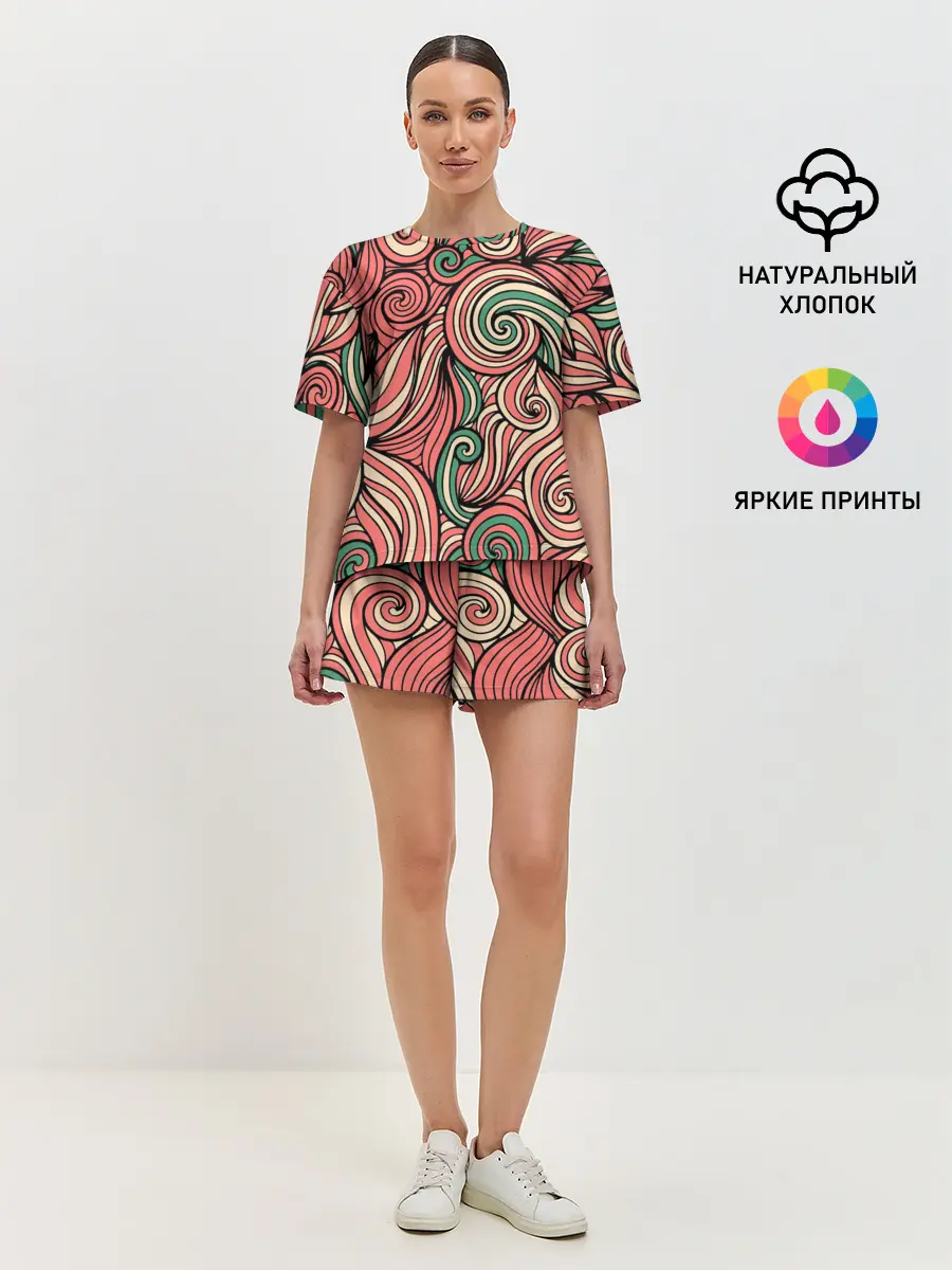 Женская пижама с шортами / Алые листья