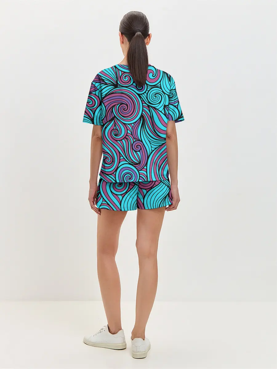 Женская пижама с шортами / Синие листья